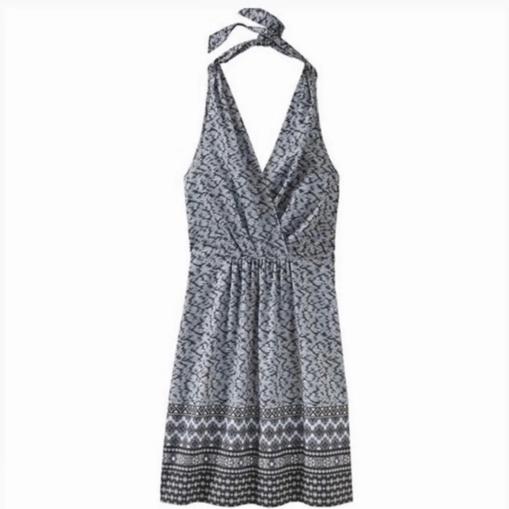 ATHLETA Go Anywhere Athletic Halter Dress Print Surplice Smocked ~ Size 8